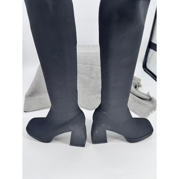 Knee High Black Stretch Boots Chunky Heel Platform Size 9 - Picture 7 of 10